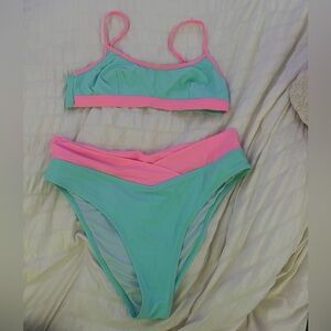 Light Blue and Pink Two-Piece Bikini Swimsuit